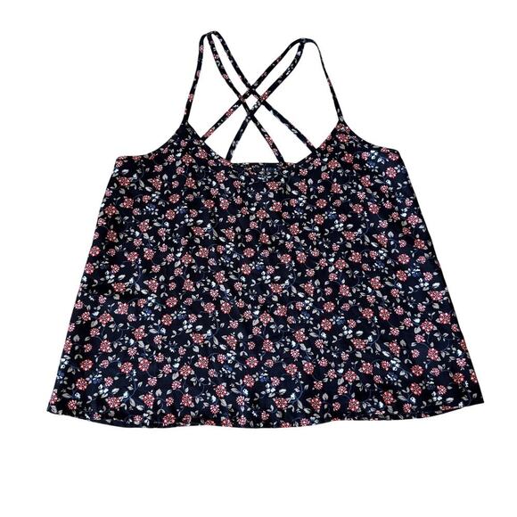 Navy and Pink Flowy Tank Top Spaghetti Strap Women's Medium - Picture 1 of 4